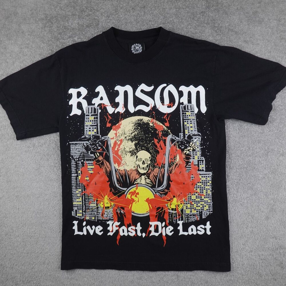 Vintage Ransom Shirt Men's Small Black Skeleton Biker Graphic Tee Skater 90s
